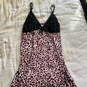 Y2K Leopard Print Lace Trim Nightgown